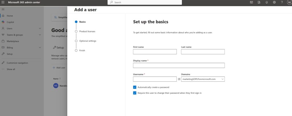 Adding users in the Teams admin dashboard