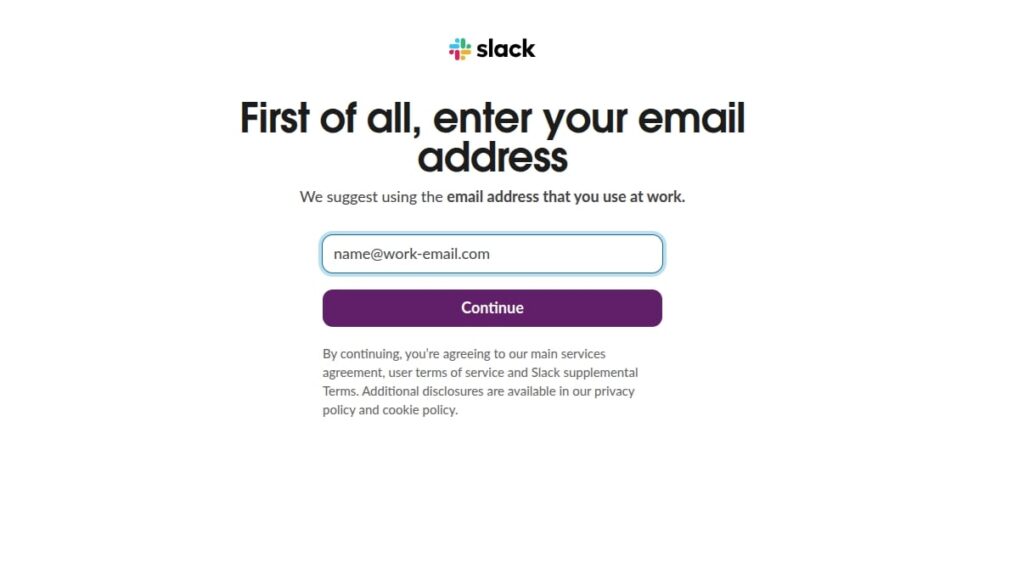 Setting up an account in Slack