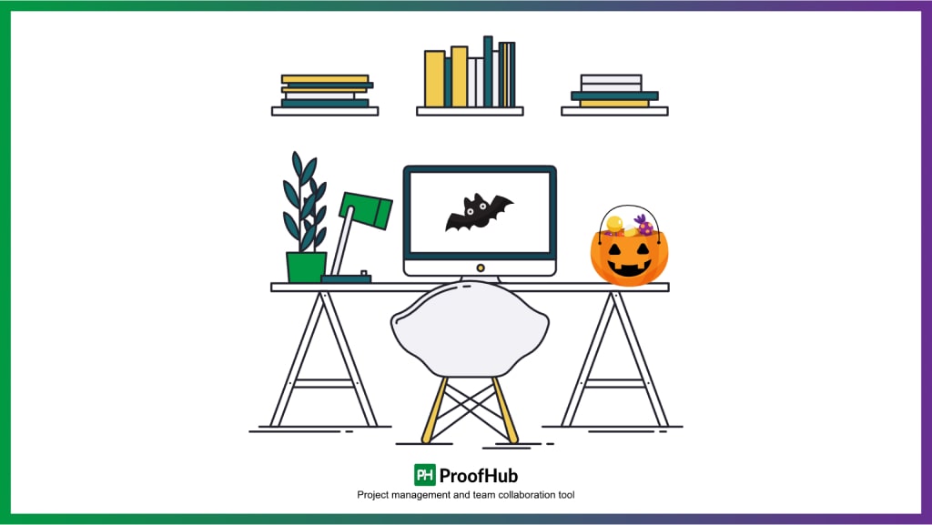 Virtual Halloween party ideas with creative workstation decor