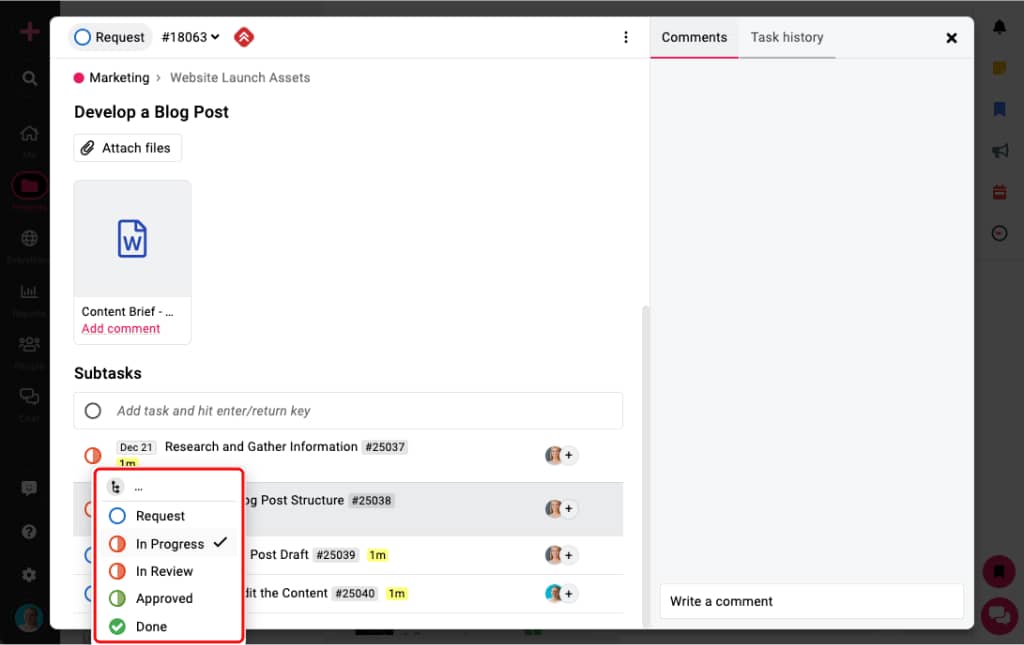 Track subtask details