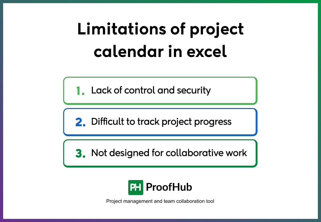 Limitations of project calendar in excel