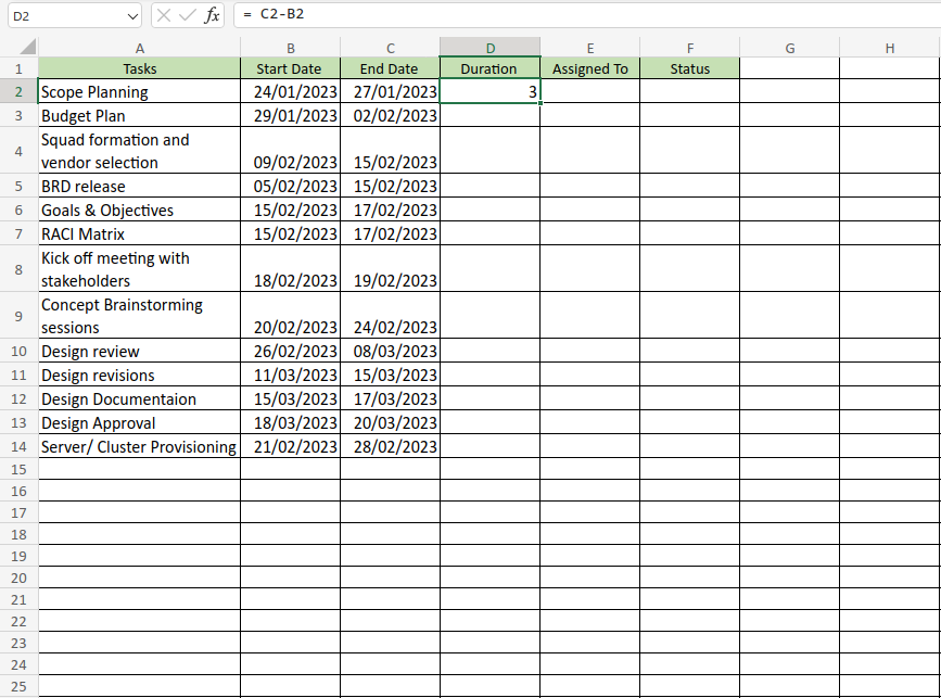 Apply the formula for project duration