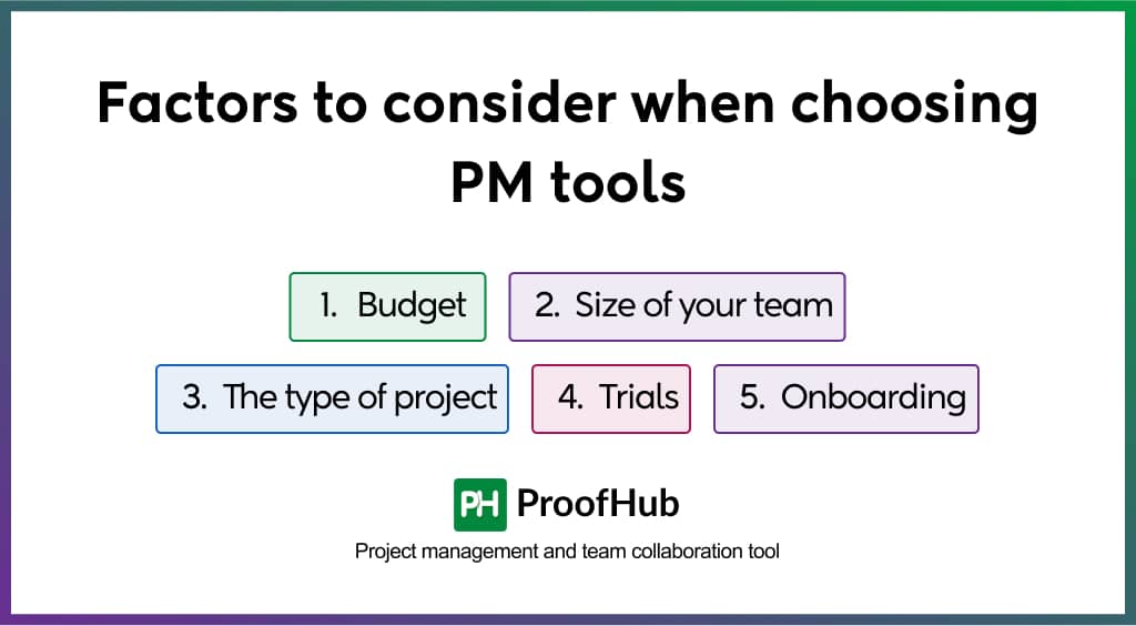 Factors to consider when choosing PM tools