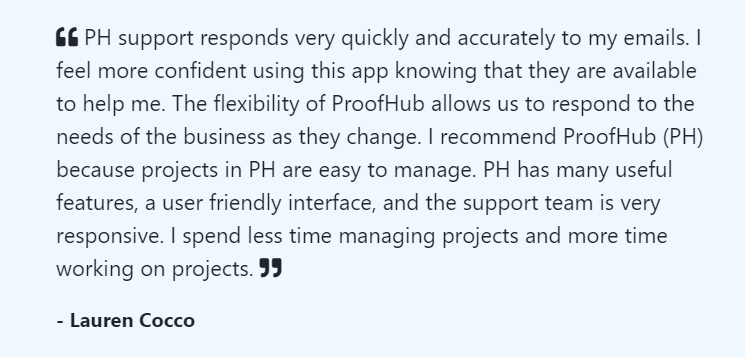 ProofHub review on customer satisfaction