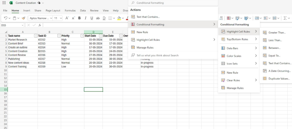 Use conditional formatting to highlight priority