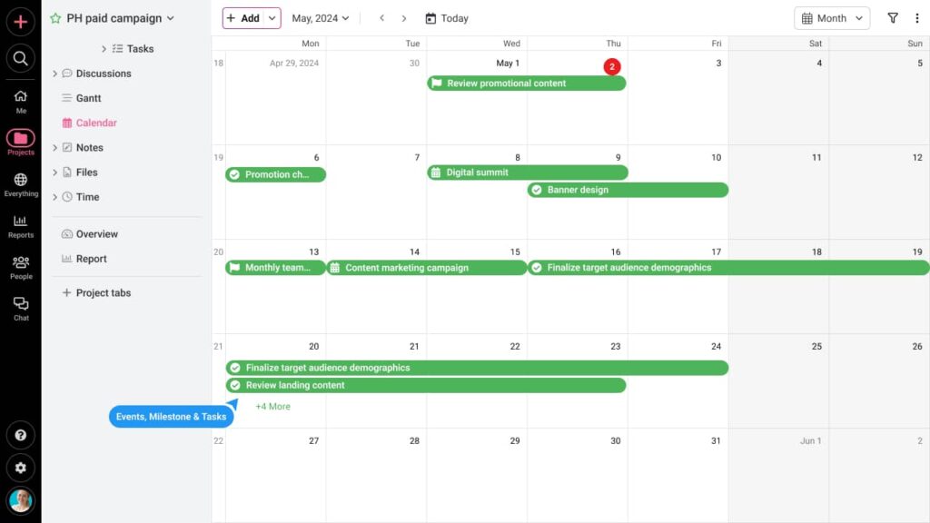 Calendar view of proofhub