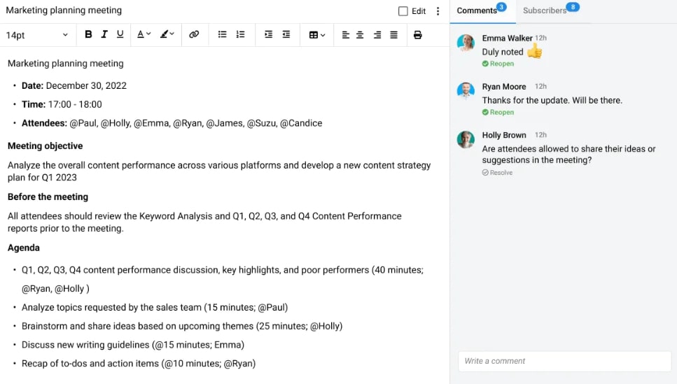 Tag people in ProofHub notes using @mentions