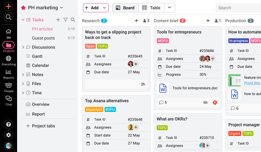 Track task progress with board view