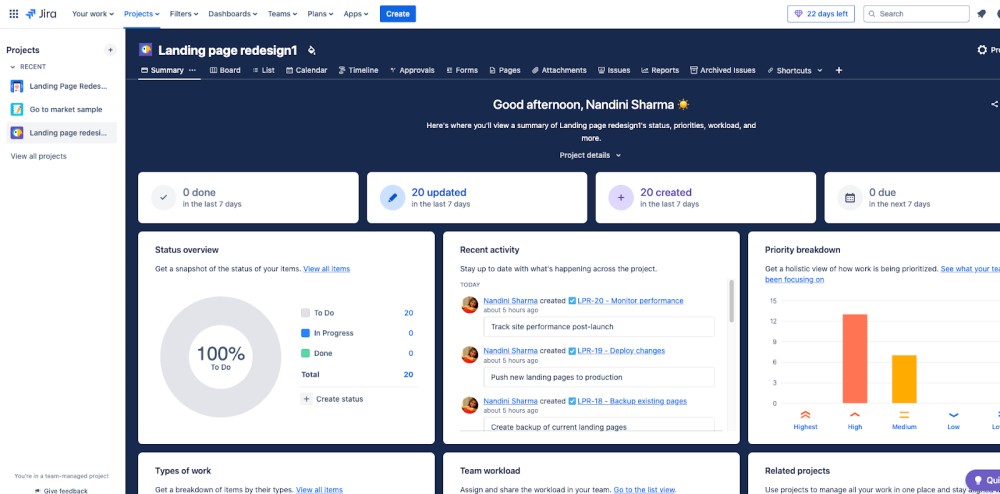 Jira dashboard overview