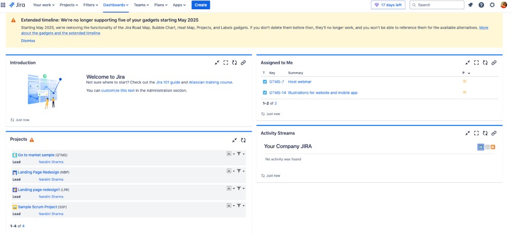 Jira project dashboard