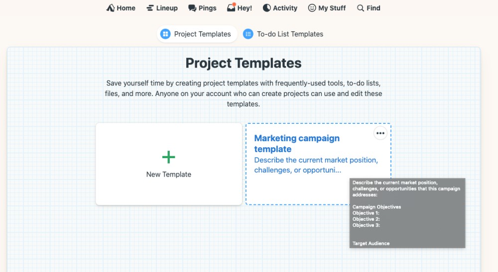 Project templates in Basecamp