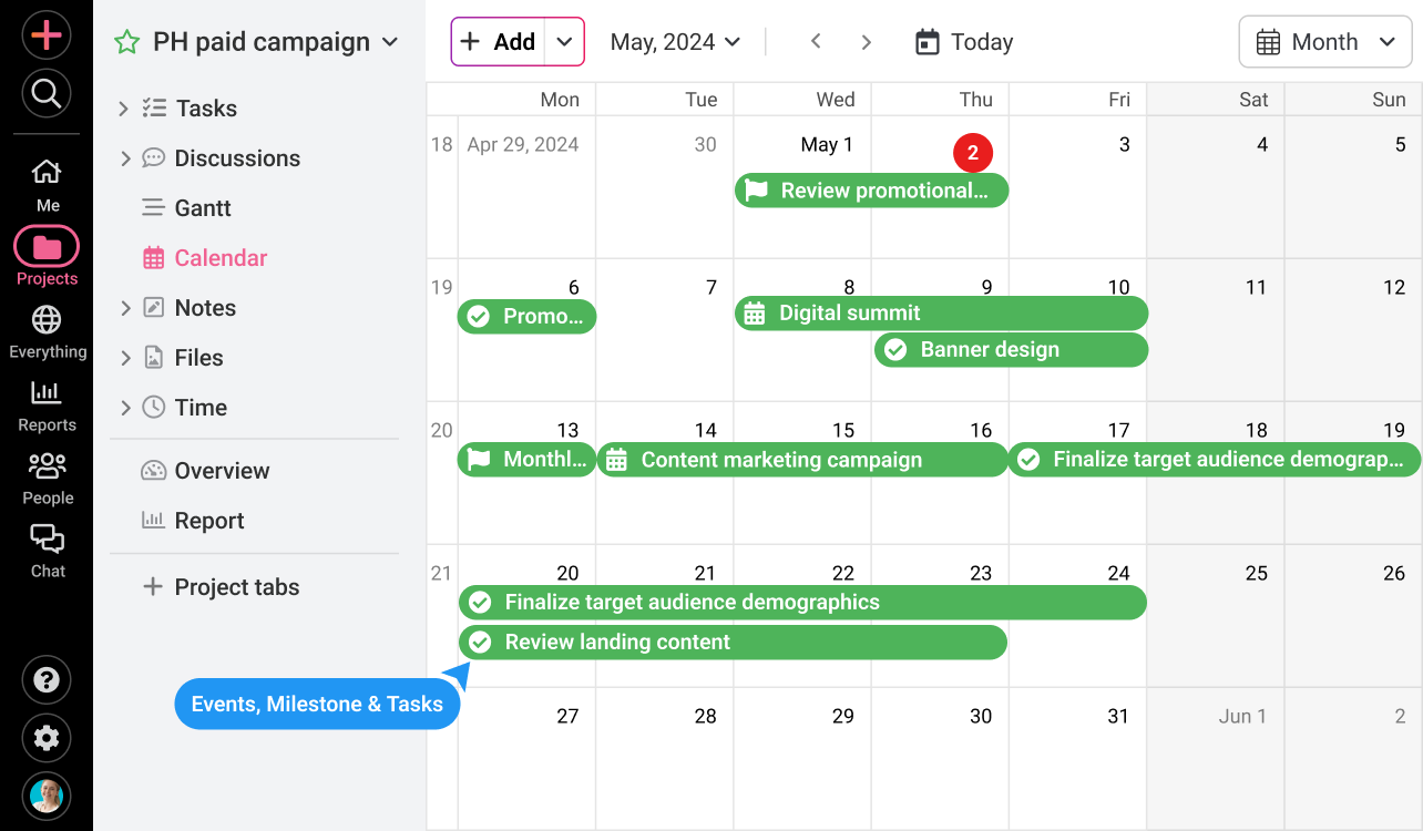 Set automated recurring tasks, and reminders and identify due dates with ProofHub’s calendar