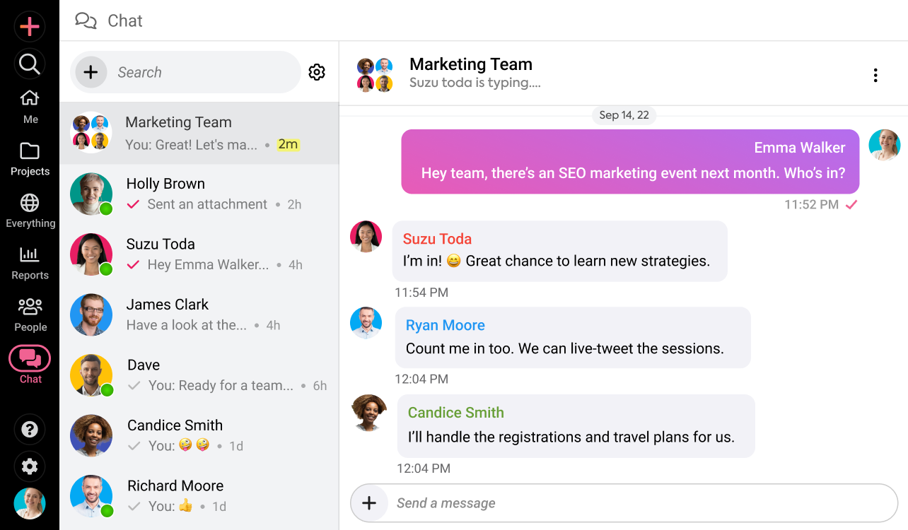 ProofHub’s chat tool for team communication