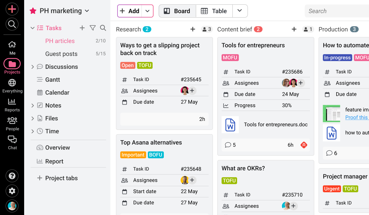 ProofHub board view for effective task management